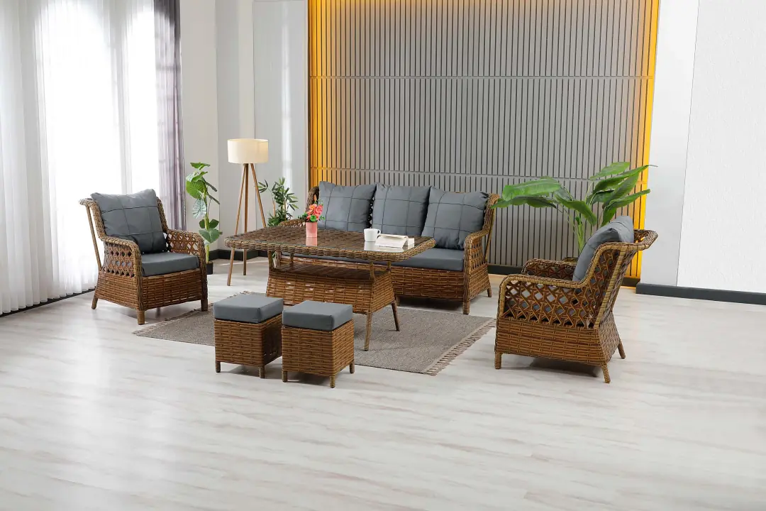 Vilza, 3+1+1, Rattan Bahçe Mobilyası, Kahverengi