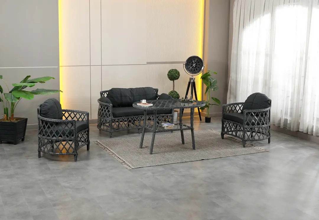 Berlin, 2+1+1 Rattan Bahçe Mobilyası, Antrasit